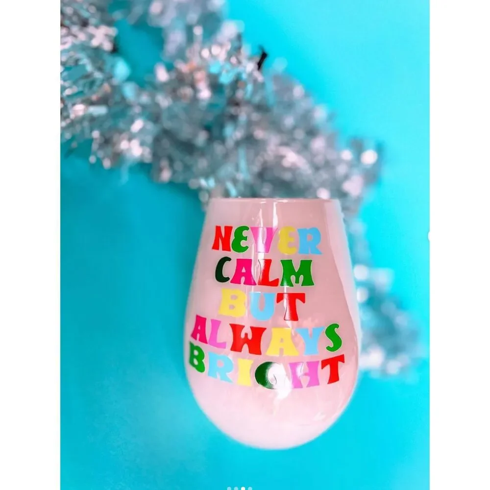Always Bright Jumbo Stemless Wine Glass in Pink Tinted Glass | Pastel Christmas